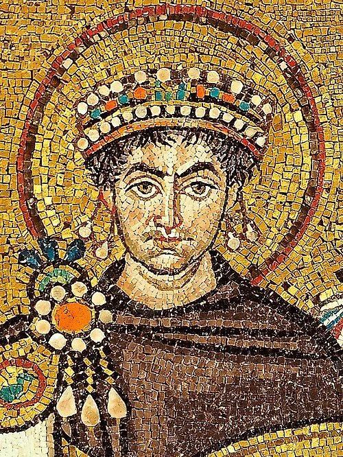 Justinian and his retinue — the Ravenna mosaic, c. 547